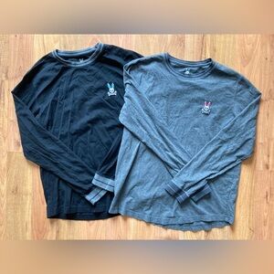 2 Psycho Bunny Pima Cotton Mens Sz 5 Long Sleeve Tshirts Black Gray